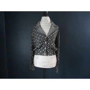 Vintage Herve Leger Black Printed Button Cropped Long Sleeve Blouse Size Large